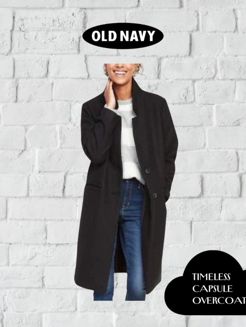 Old Navy Black Wool-Blend Oversized Overcoat | Women's Size M